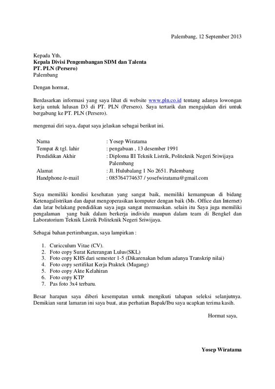 contoh surat lamaran kerja untuk fresh graduate