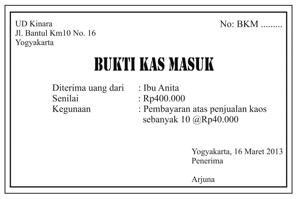 bukti kas masuk