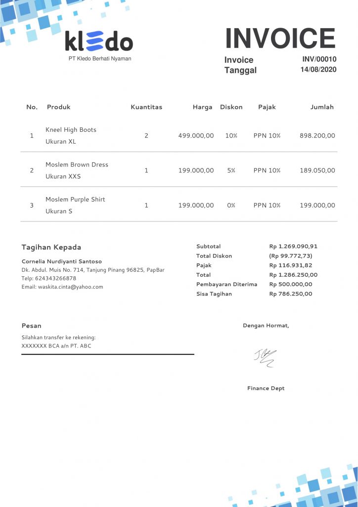 Contoh invoice tagihan