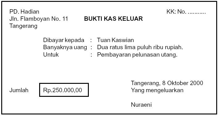 contoh bukti kas keluar