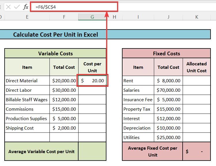 Cara Menghitung Biaya Per Unit di Excel