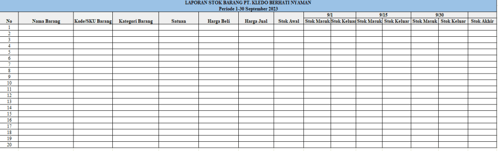 Contoh judul kolom lapran stok barang