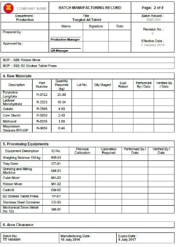 Contoh batch manufacturing record 2