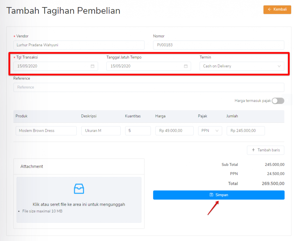 Atur termin tagihan pembelian Target9Pos berhasil