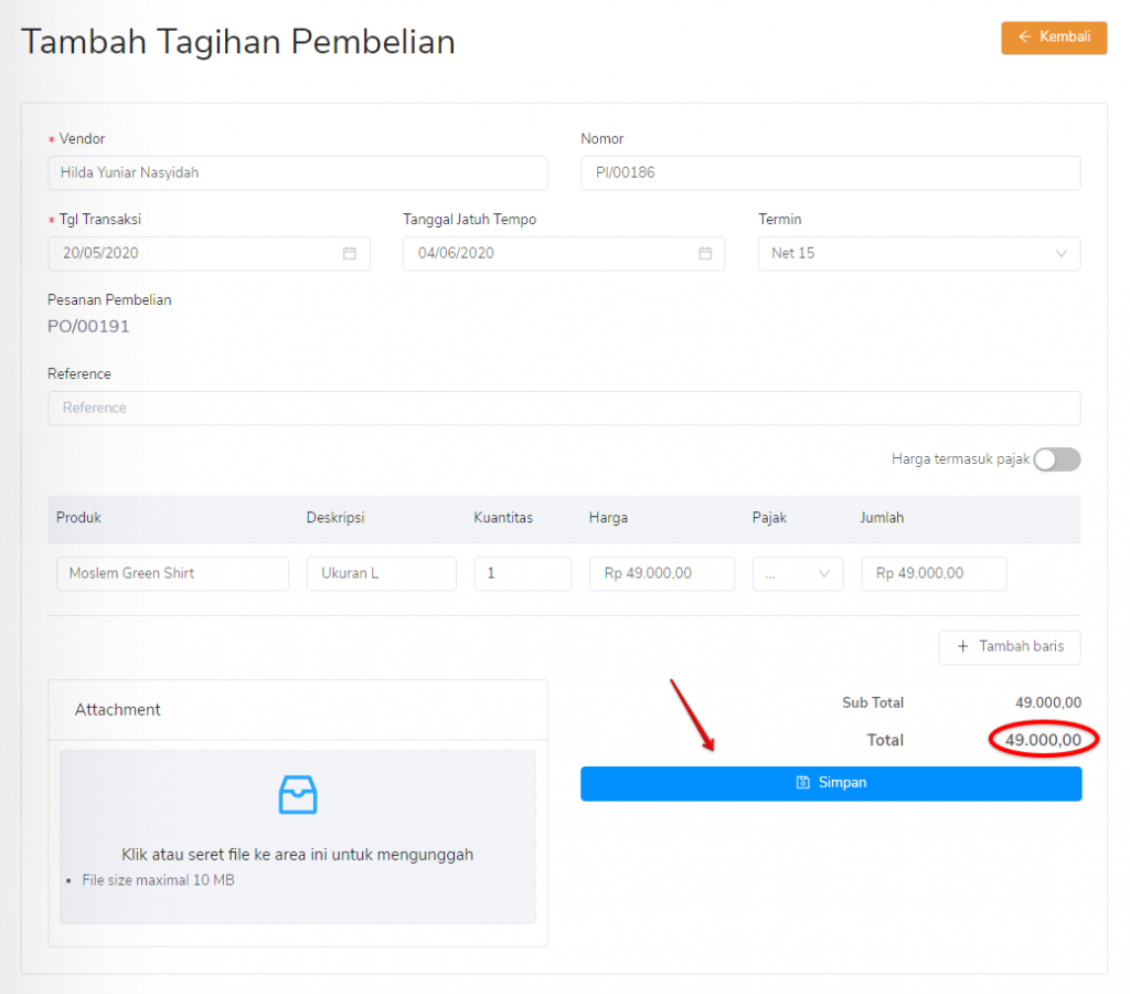 Form Tambah Tagihan Pembelian Target9Pos