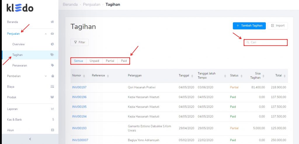 Cari tagihan penjualan Target9Pos