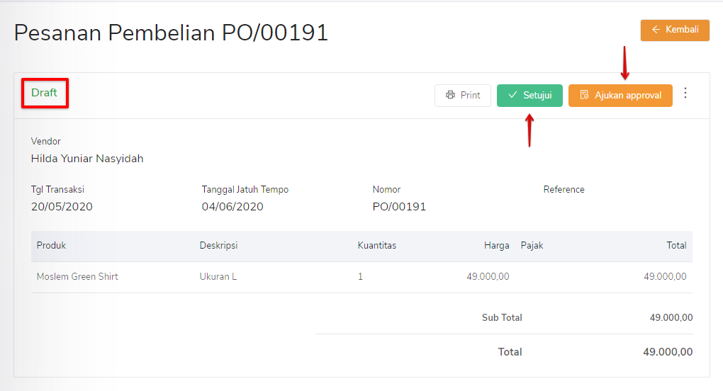 Draft pesanan pembelian Target9Pos