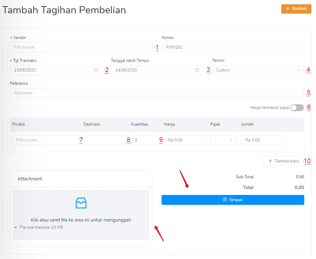 Form tambah tagihan pembelian Target9Pos