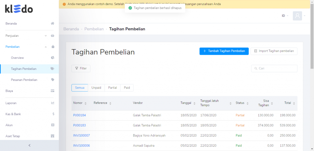 Hapus tagihan pembelian Target9Pos berhasil