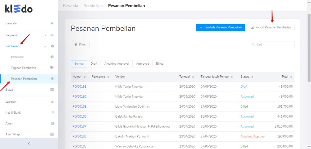 Import pesanan pembelian Target9Pos