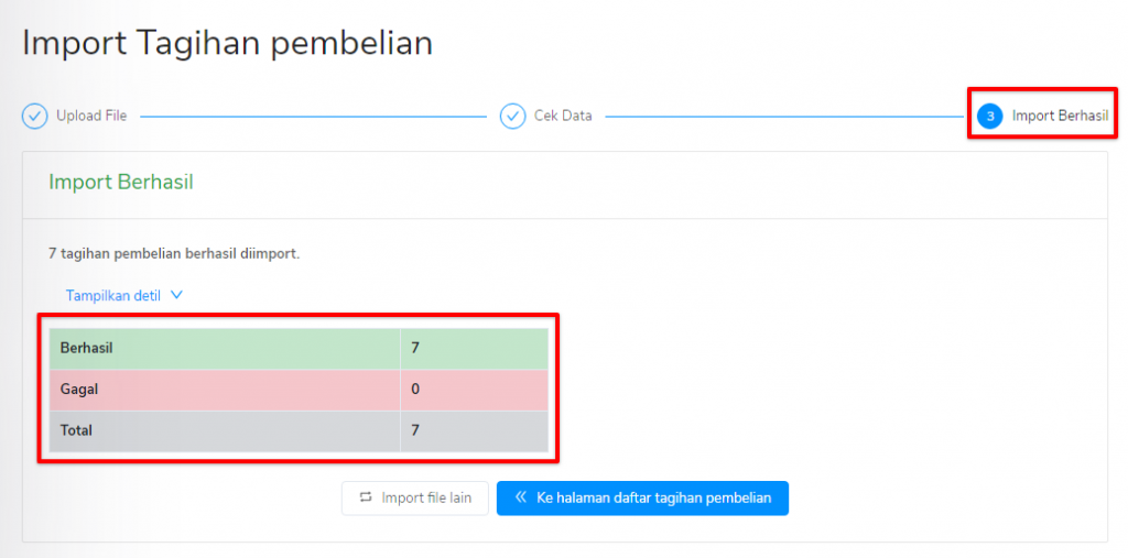 Import tagihan pembelian Target9Pos sukses