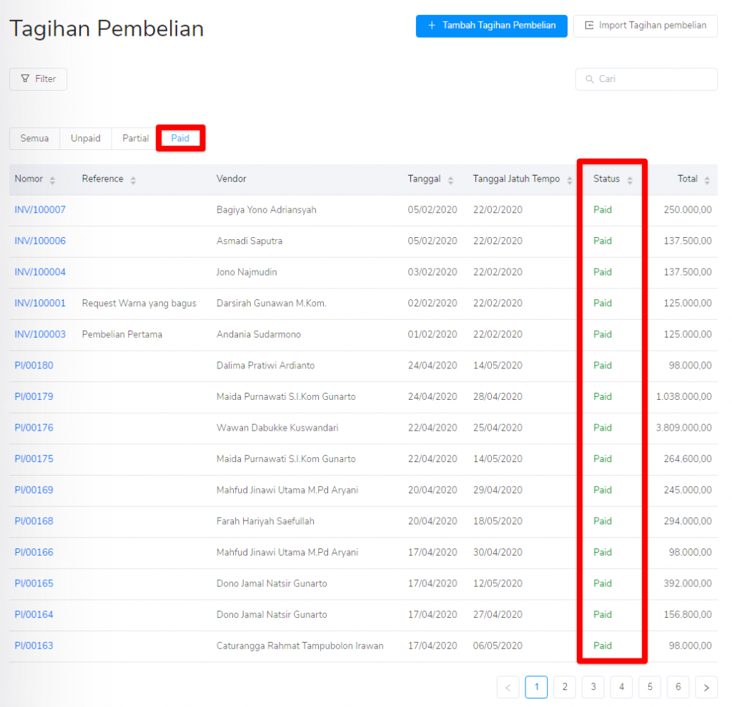 Status tagihan pembelian Target9Pos paid