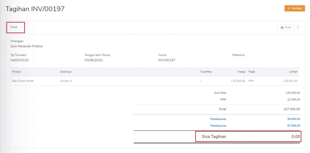 Tagihan sudah dibayar