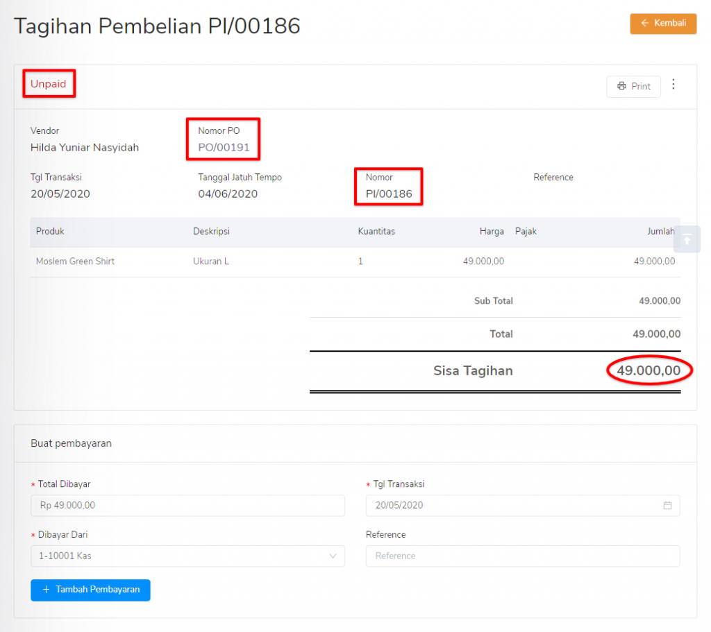 Purchase invoce terintegrasi dengan PO pada Target9Pos