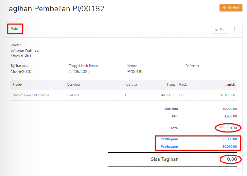 Tagihan pembelian paid Target9Pos