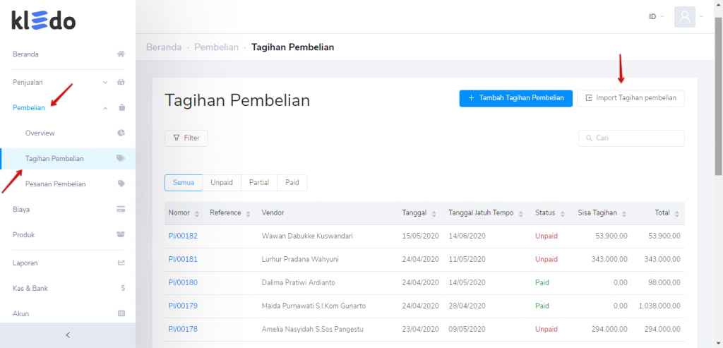 Tagihan pembelian import Target9Pos