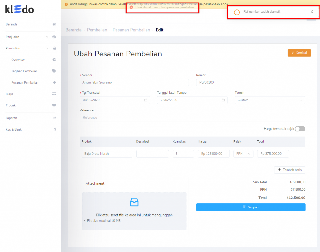 Ubah pesanan pembelian Target9Pos gagal