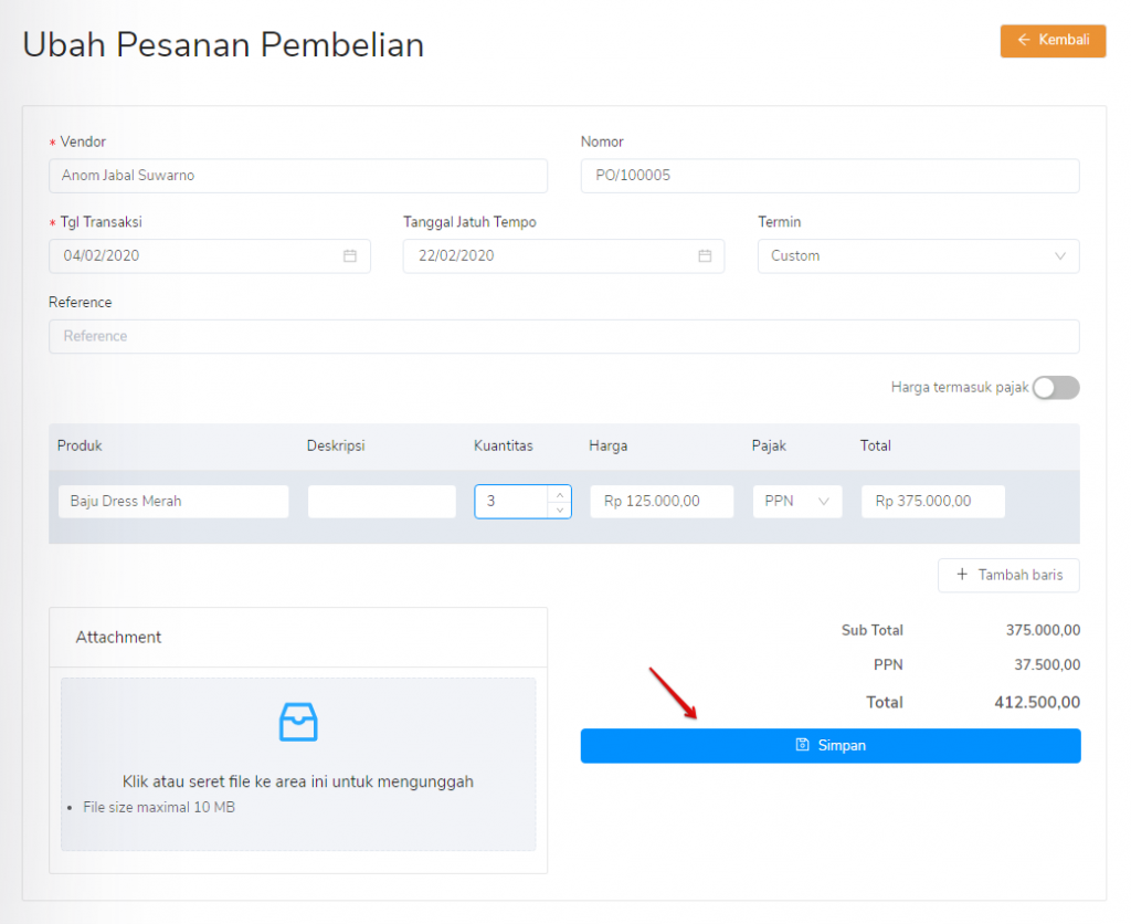 Form ubah pesanan pembelian Target9Pos