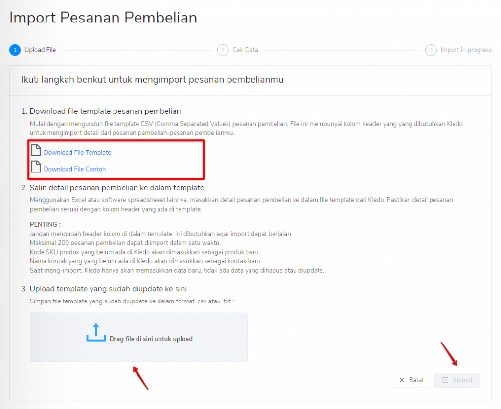 Upload pesanan pembelian Target9Pos