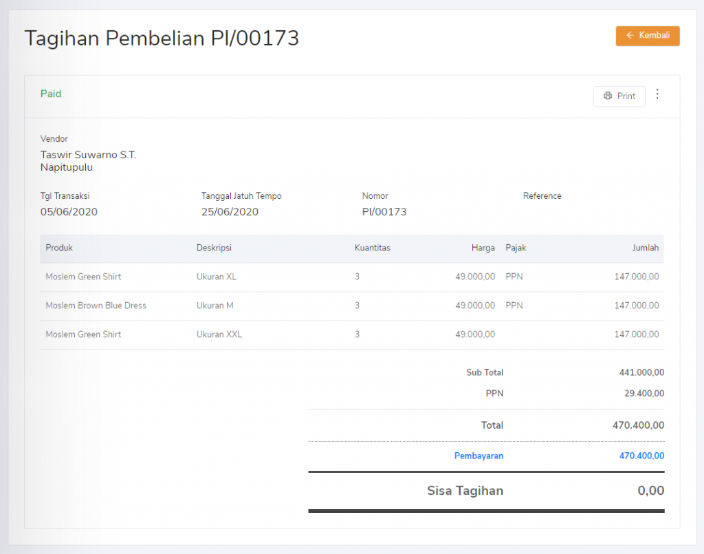 Purchase invoice terintegrasi dengan purchase payment kas & bank Target9Pos