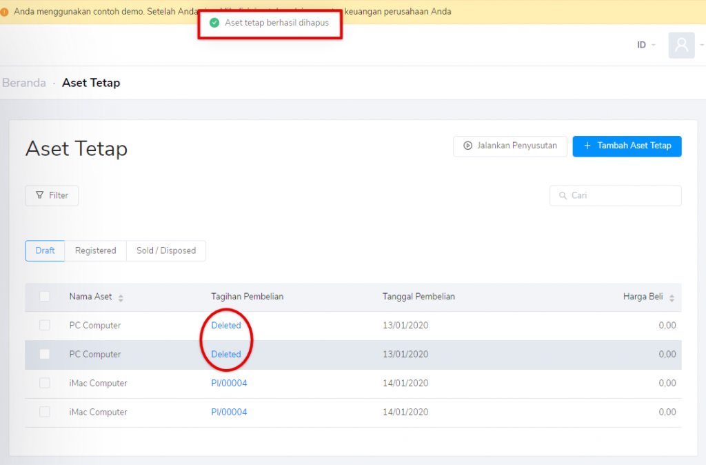 Aset tetap berhasil dihapus