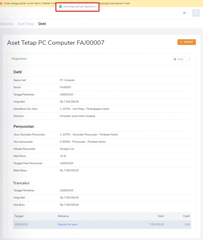 Aset tetap berhasil diperbarui