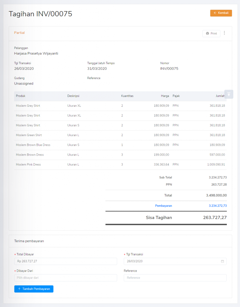 Detail tagihan pelanggan Target9Pos