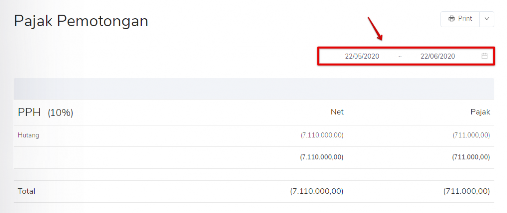 Filter periode pajak pemotongan Target9Pos