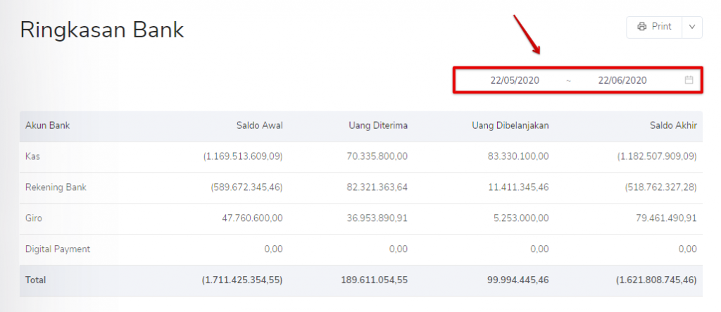 Filter ringkasan bank Target9Pos