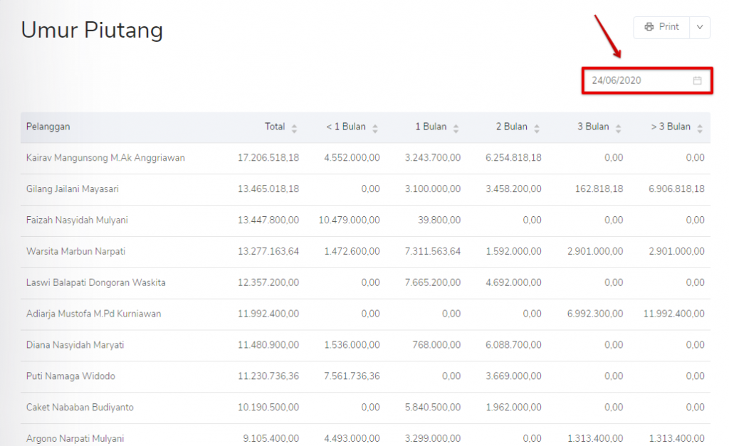 Filter tanggal umur piutang Target9Pos