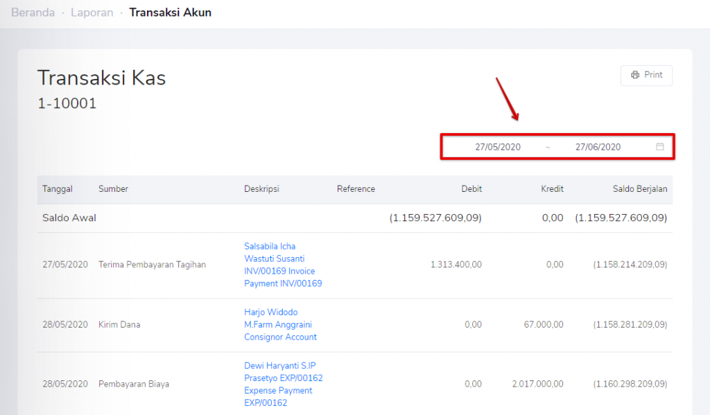 Filter periode transaksi akun Target9Pos