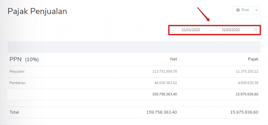 Filter periode pajak penjualan Target9Pos