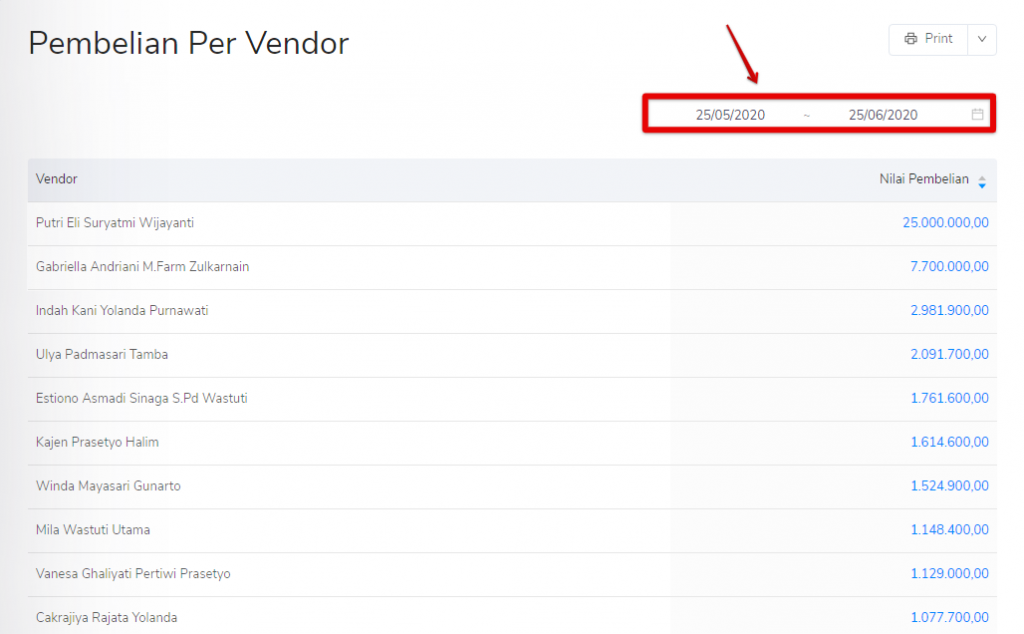 Filter tanggal pembelian per vendor Target9Pos