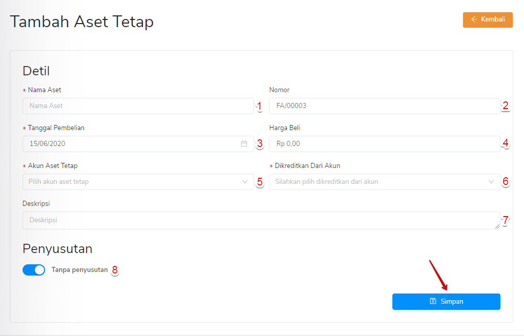 Form tambah aset tetap Target9Pos