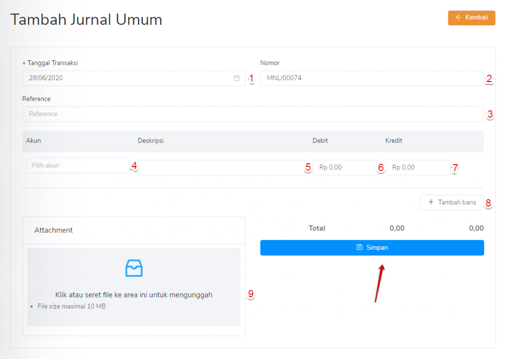 Form tambah jurnal umum Target9Pos