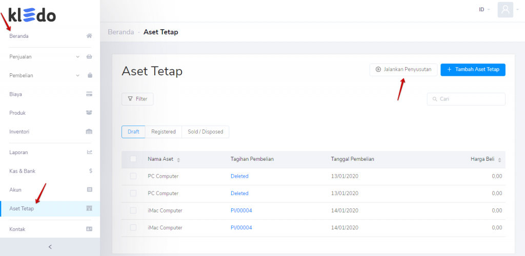 Jalankan penyusutan aset tetap Target9Pos