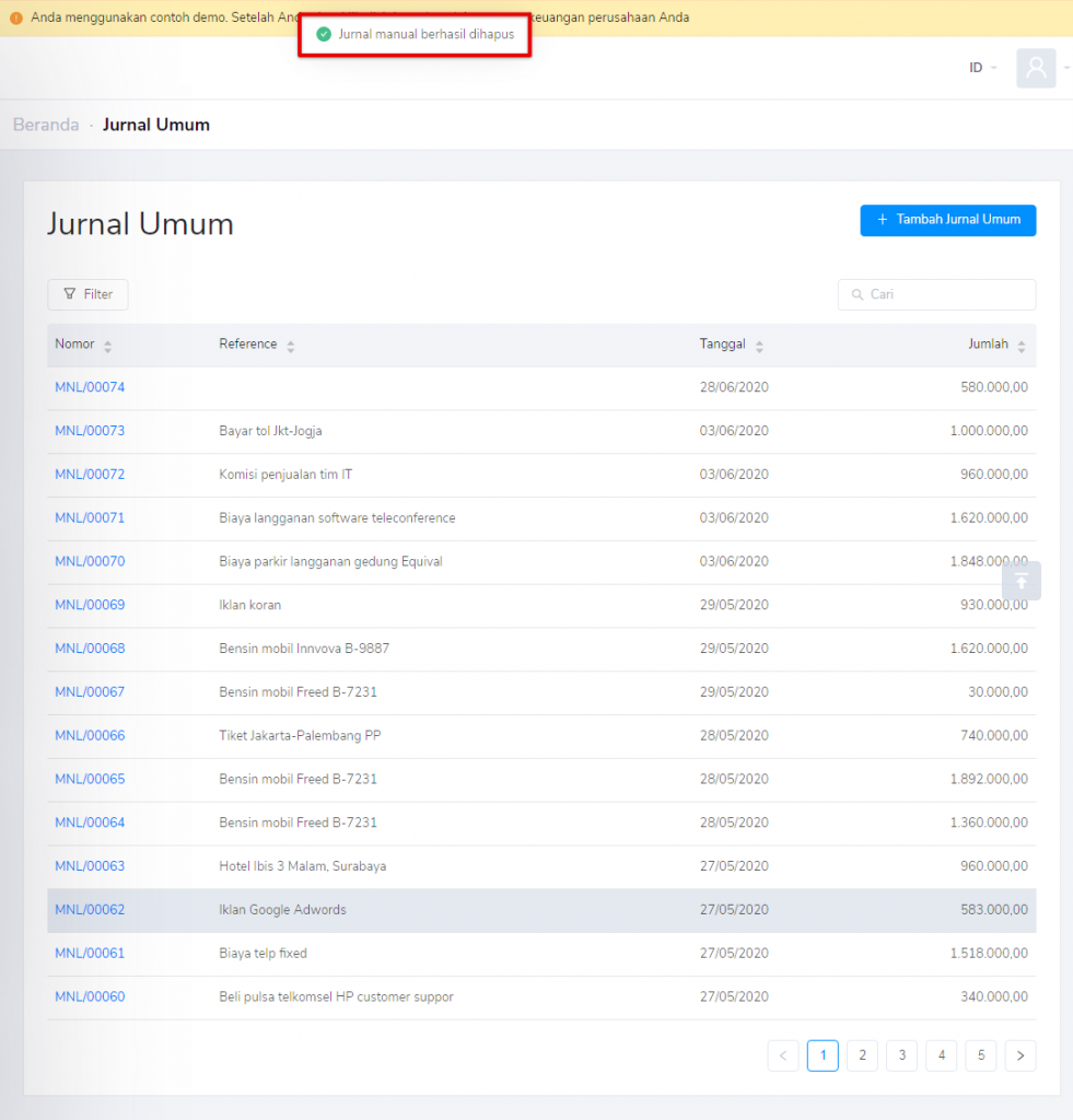 Jurnal umum berhasil dihapus