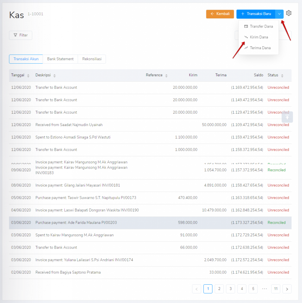 Kirim dana kas & bank Target9Pos