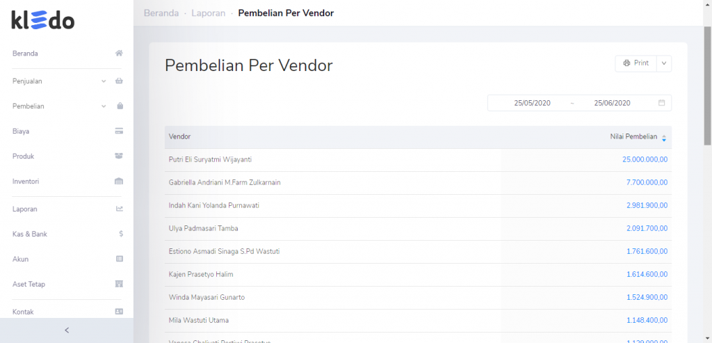 Laporan pembelian per vendor Target9Pos