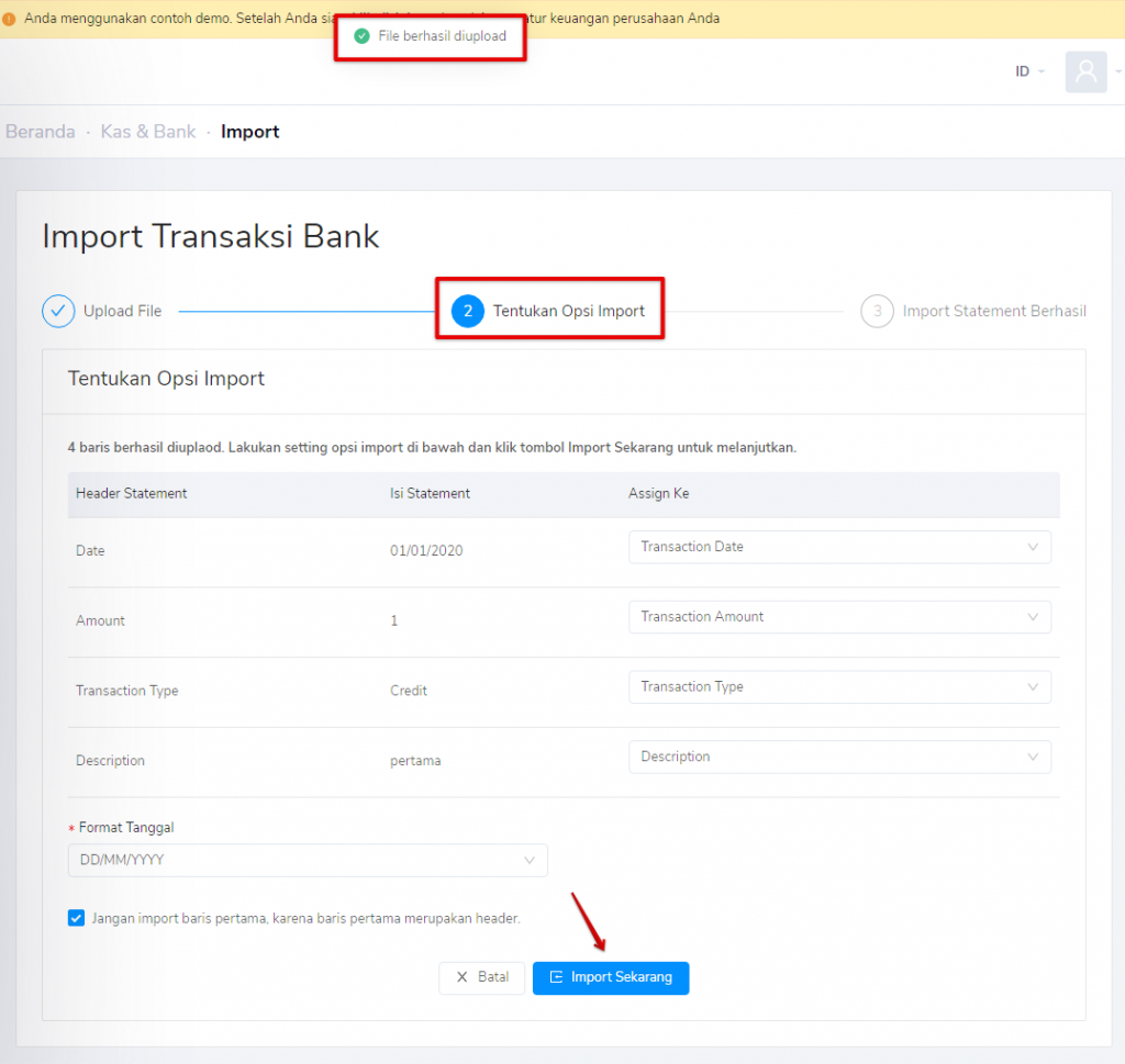 Opsi import bank statement Target9Pos