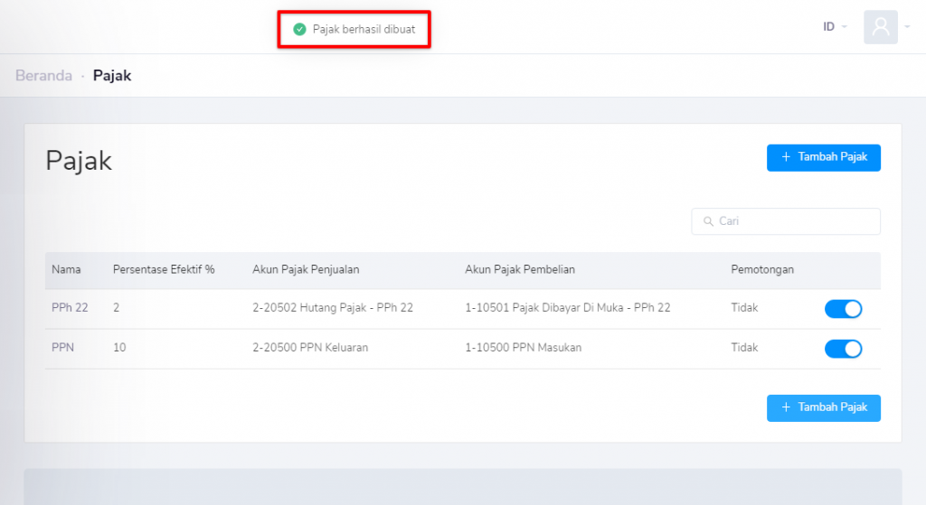 Pajak berhasil dibuat