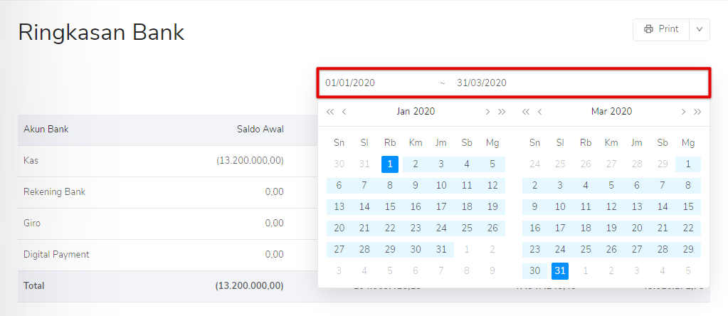 Periode ringkasan bank Target9Pos