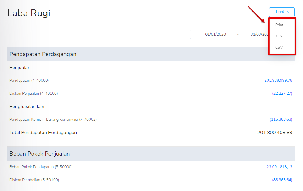 Print laporan laba rugi Target9Pos