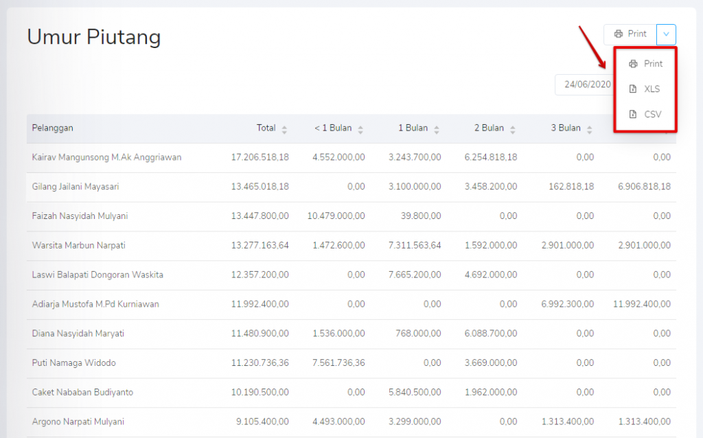 Print umur piutang Target9Pos