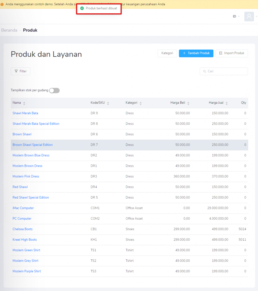 Produk berhasil dibuat