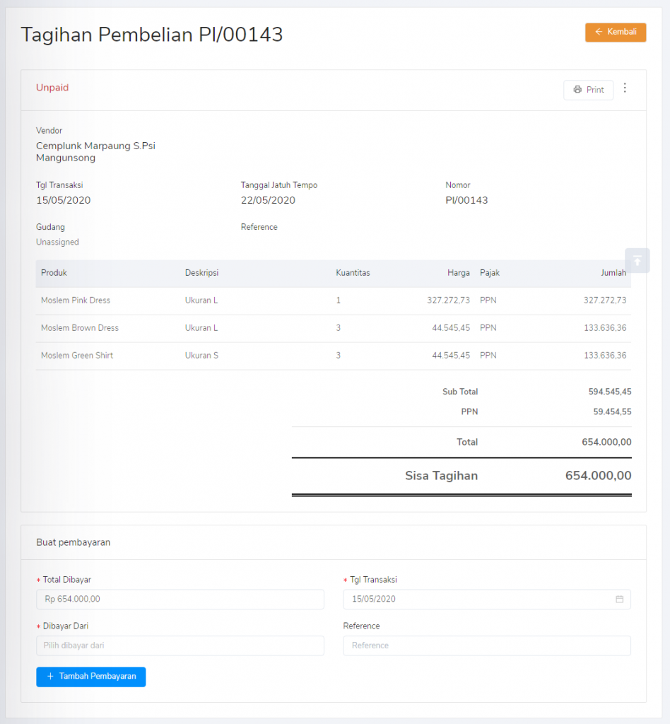 Purchase invoice detail umur hutang Target9Pos