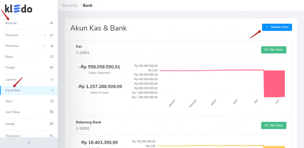 Tambah akun kas dan bank Target9Pos