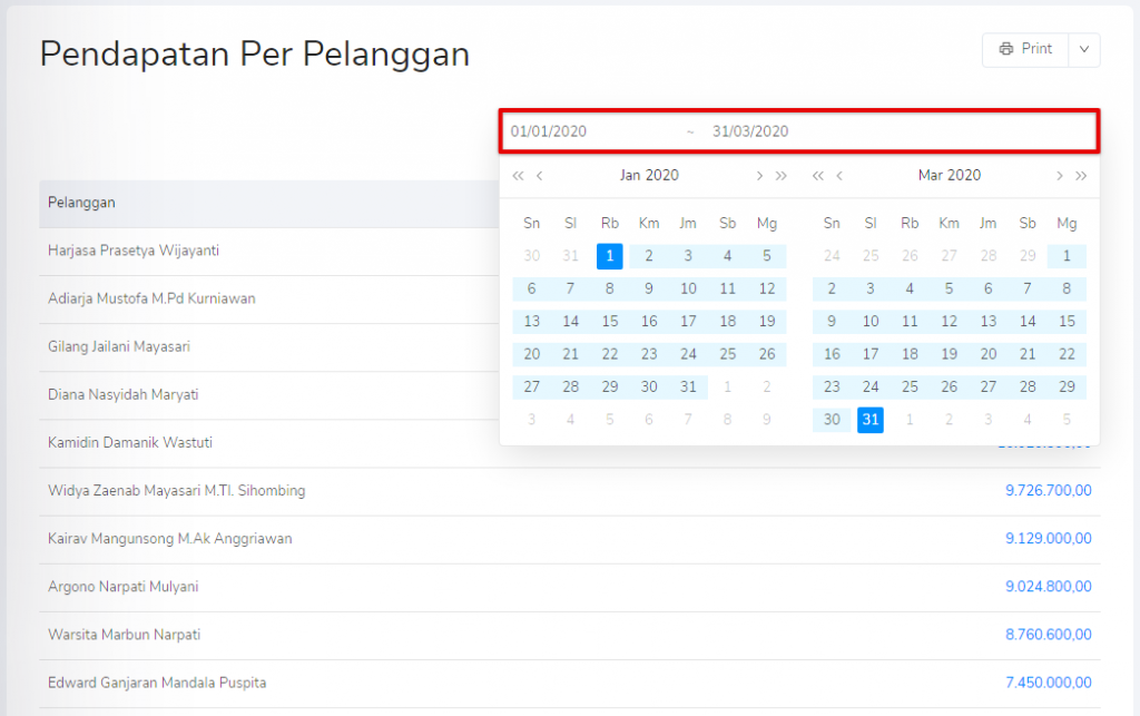 Periode pendapatan per pelanggan Target9Pos