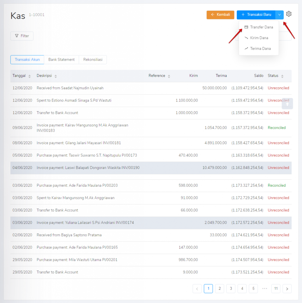 Tranfer dana kas & bank Target9Pos