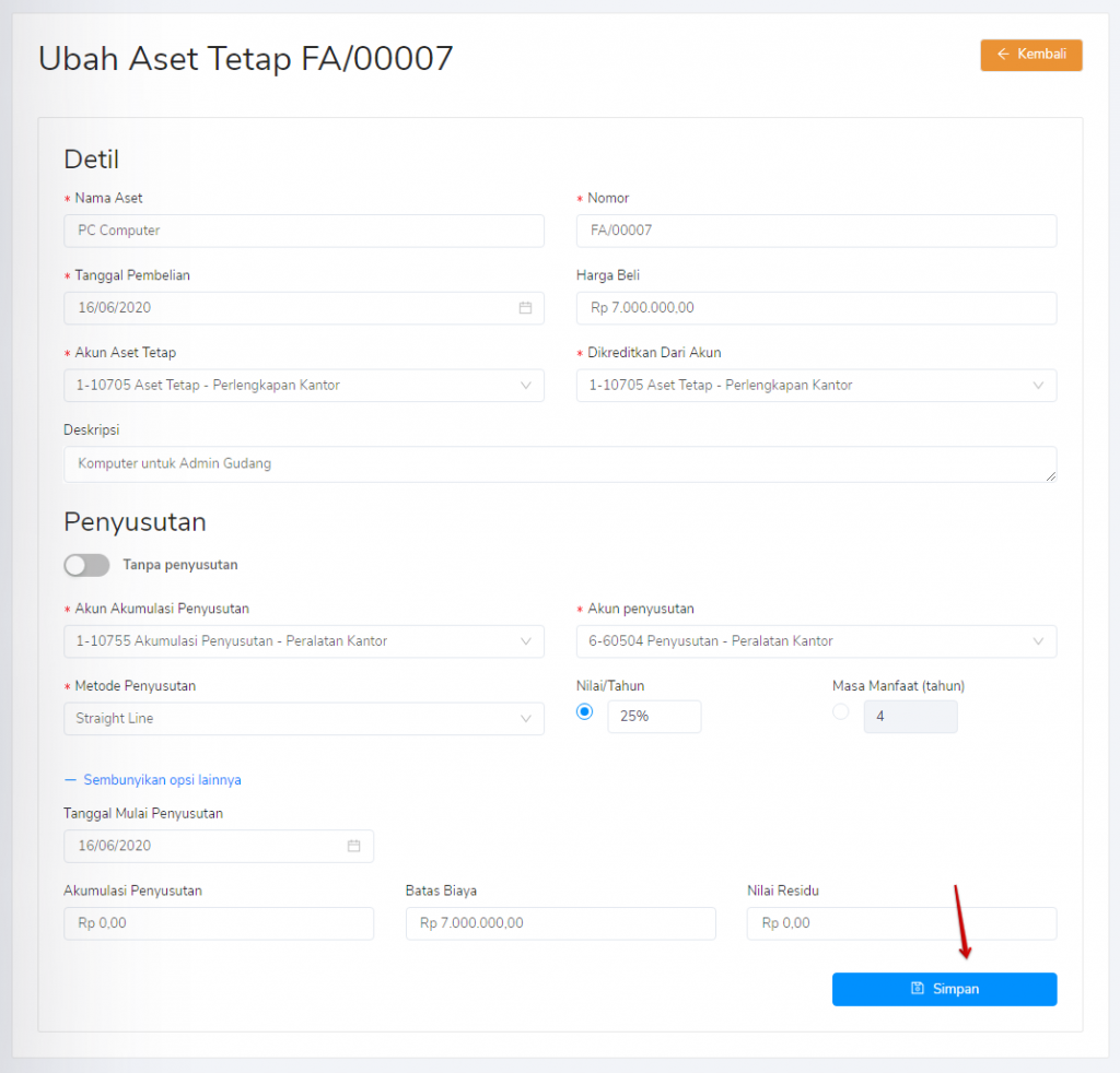 Simpan ubah aset tetap Target9Pos